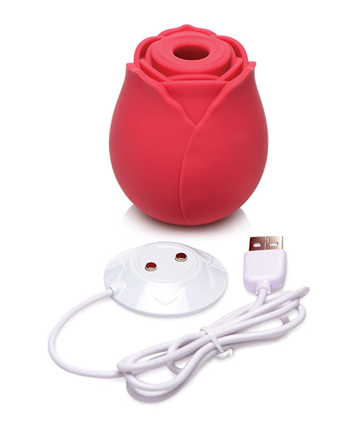Inmi Bloomgasm Wild Rose 10x Silicone Rechargeable Clit Stimulator with Suction - Red