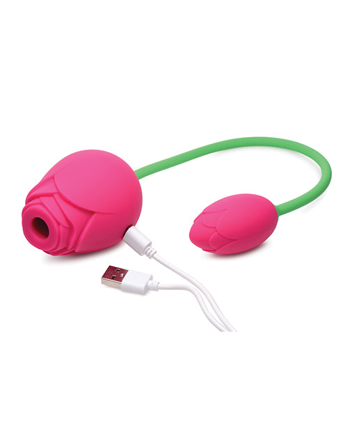 Inmi Bloomgasm Rose Duet 15x Silicone Rechargeable Vibrating and Sucking Clit Stimulator - Pink
