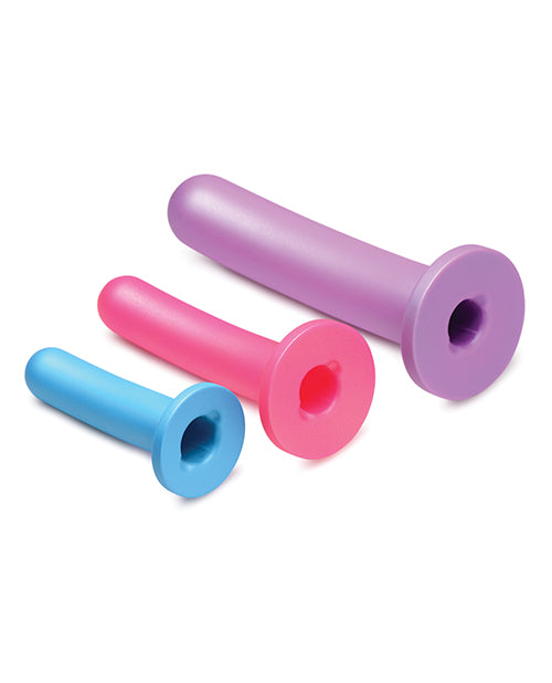 Strap U Triple Peg 28X Vibrating Rechargeable Silicone Dildo Set with Remote Control (5 piece) - Assorted Colors