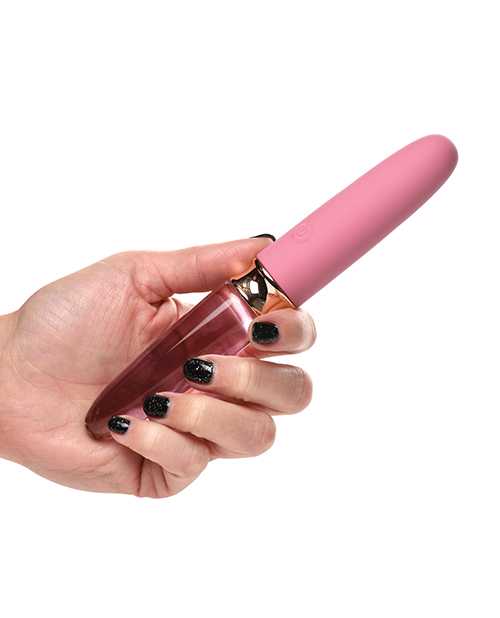 Prisms Vibra-Glass 10X Rose Dual End Rechargeable Silicone/Glass Vibrating Dildo - Pink