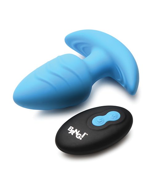 Bang! Rotating Vibrating Rechargeable Silicone Butt Plug with Remote Control - Blue