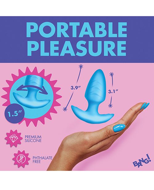 Bang! Rotating Vibrating Rechargeable Silicone Butt Plug with Remote Control - Blue