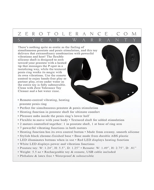 Zero Tolerance Strapped and Tapped Silicone Vibrating Prostate Stimulator with Remote Control - Black