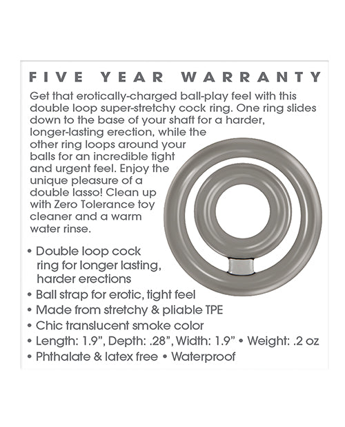 Zero Tolerance Bullseye Double Loop Cock Ring with Ball Strap - Smoke