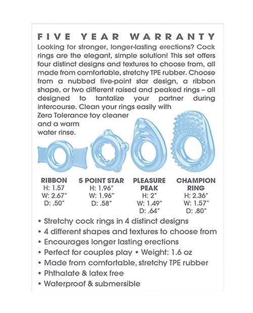 Zero Tolerance Ring A Ding Ding Cock Ring Kit (4 piece kit) - Blue