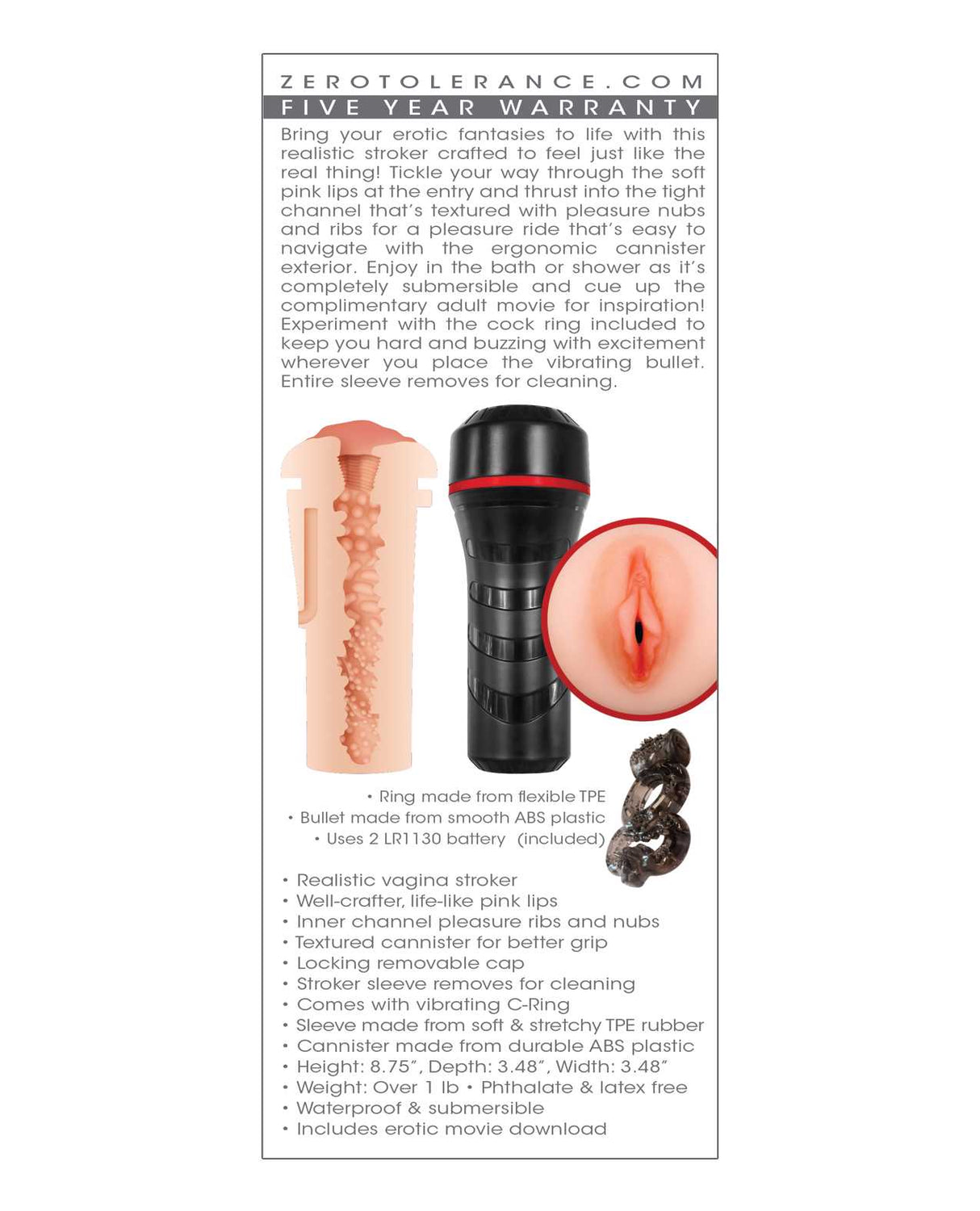 Zero Tolerance Pop On The Go Realistic Vagina Stroker - Vanilla
