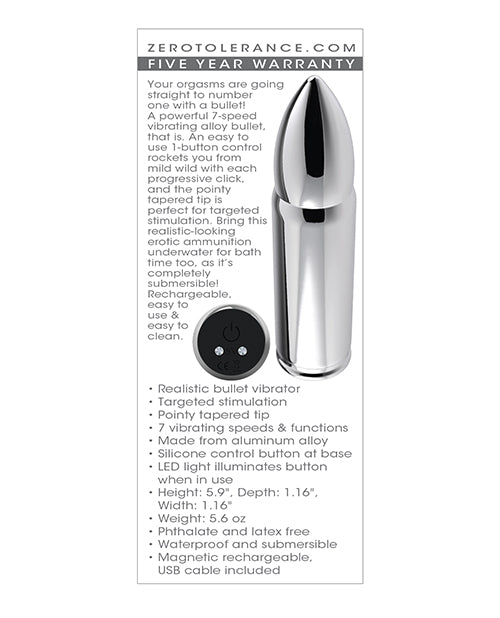 Zero Tolerance Full Metal Love Rechargeable Bullet - Silver
