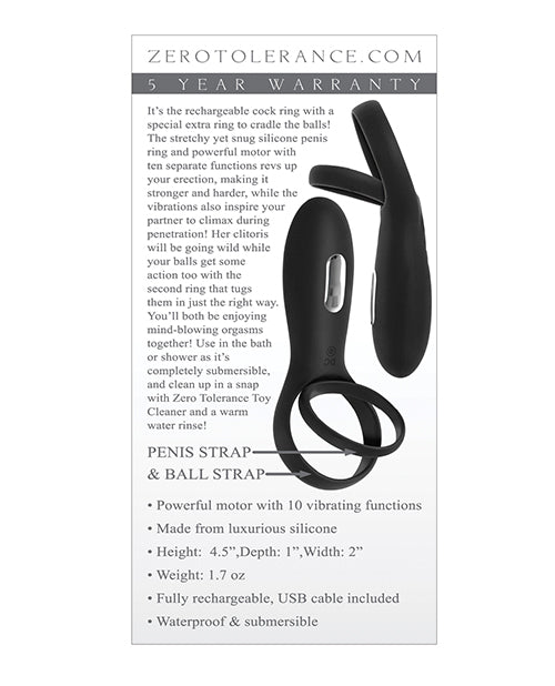 Zero Tolerance The Rechargeable Silicone Torpedo Vibrating Cock Ring - Black