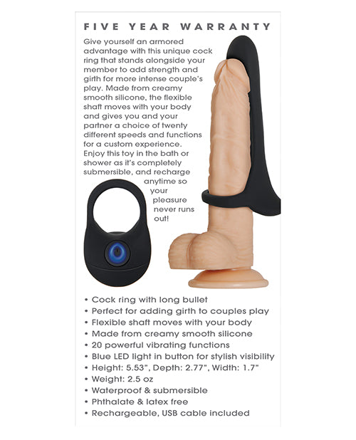 Zero Tolerance Cock Armor Rechargeable Silicone Vibrating Cock Ring with Long Bullet - Black