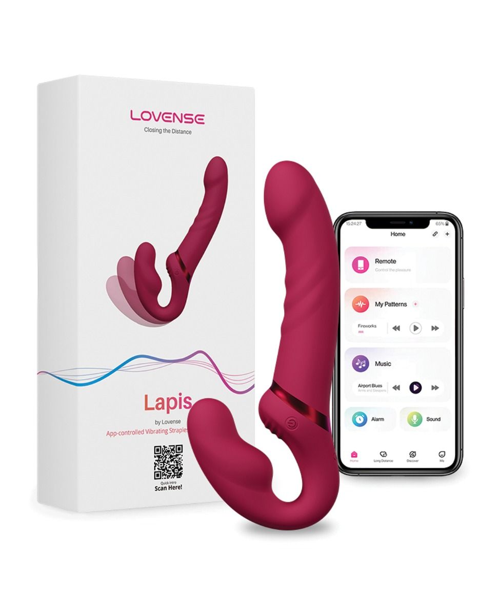 Lovense Lapis Rechargeable Silicone App Control Dual End Strapless Strap-On - Magenta