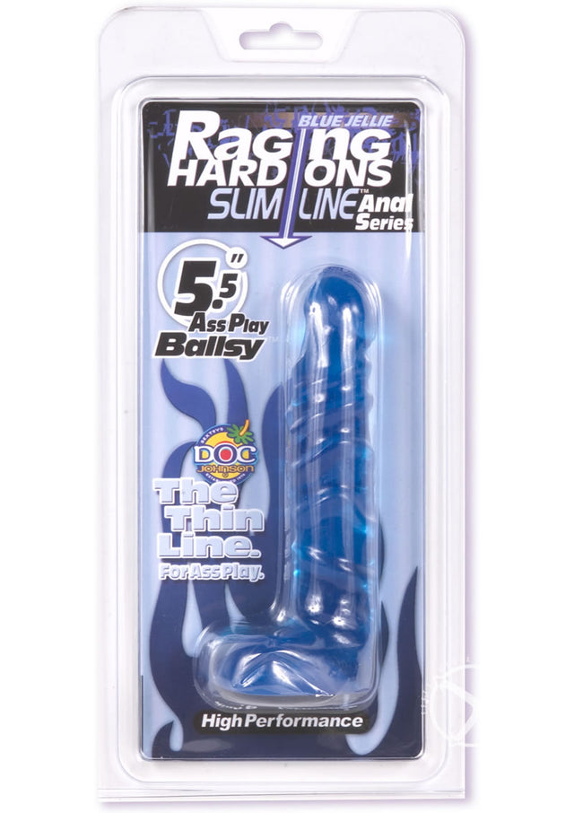 Raging Hard-Ons - Slimline Anal Series - Ass Play Ballsy Dildo with Balls 5.5in - Cobalt Blue