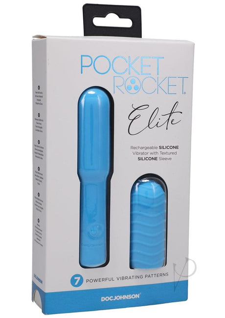 Pocket Rocket Elite Silicone Rechargeable Mini Vibrator With Removable Sleeve - Sky Blue
