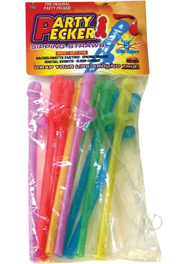 Party Pecker Sipping Straws Assorted Colors 10 Per Pack