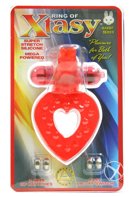 Ring of Xtasy Rabbit Series Silicone Heart Cock Ring - Red