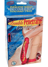 Double Penetrator Vibrating Cock Ring with Bendable Dildo - Red