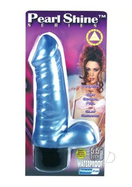 Pearl Shine Vibrating Dildo with Balls 5.5 in - Blue