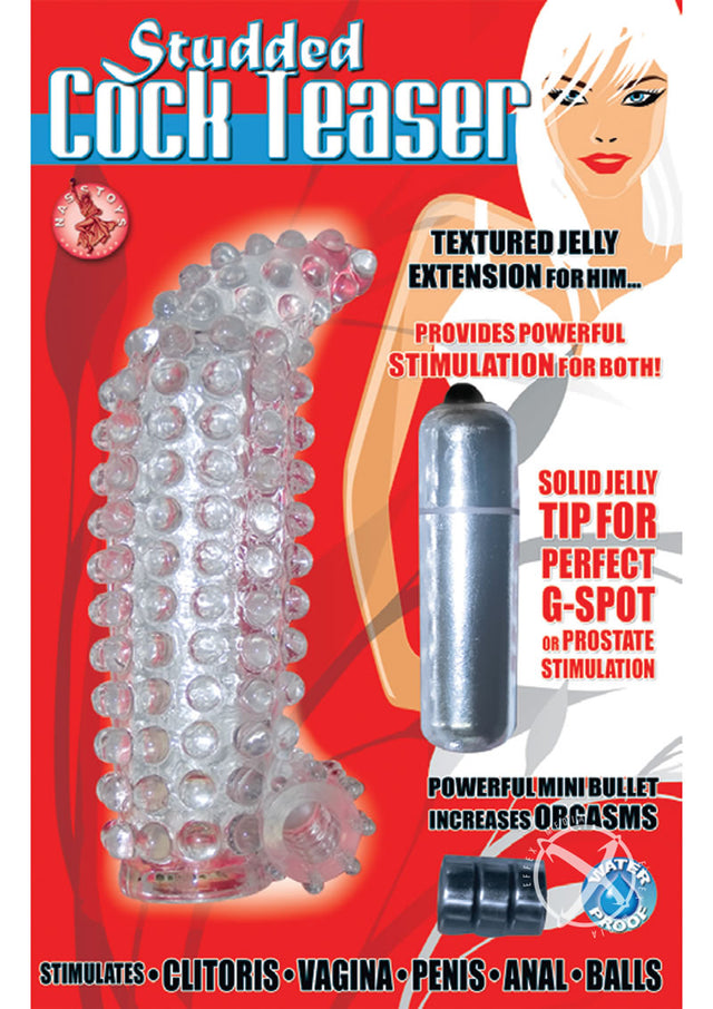 Studded Cock Teaser Vibrating Penis Extension Sleeve - Clear