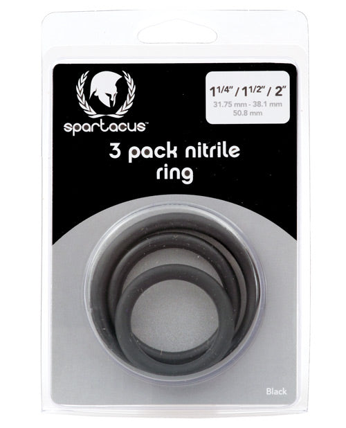 Spartacus Nitrile Cock Ring Set - Black Pack of 3