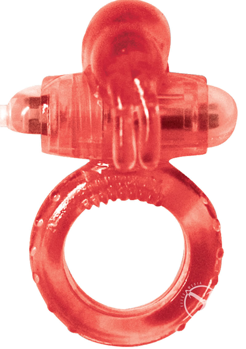 Clit Buddy 2 Rockin Rabbit Vibrating Cock Ring - Red