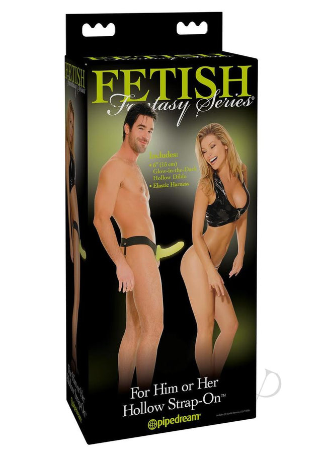 Fetish Fantasy Series For Him Or Her Hollow Strap-On Dildo and Adjustable Harness 6in - Glow-In-The-Dark