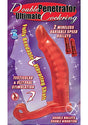 Double Penetrator Ultimate Cock Ring with Vibrating Dildo -Red