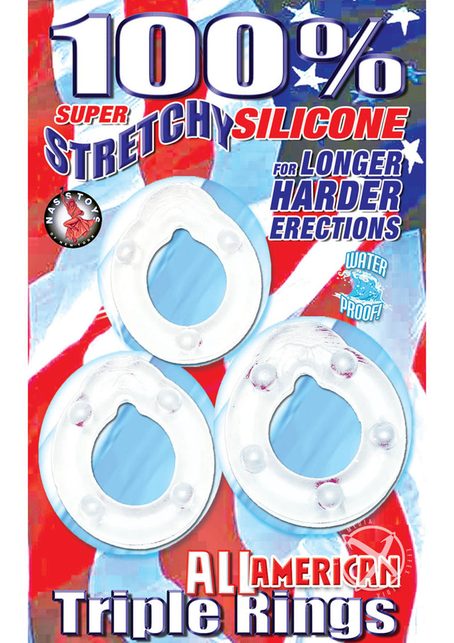 All American Triple Rings Silicone Cock Ring - Clear