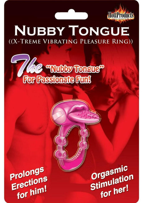 Nubbie Tongue Vibrating Silicone Cock Ring Waterproof Magenta