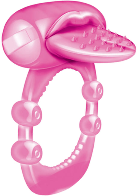 Nubbie Tongue Vibrating Silicone Cock Ring Waterproof Magenta