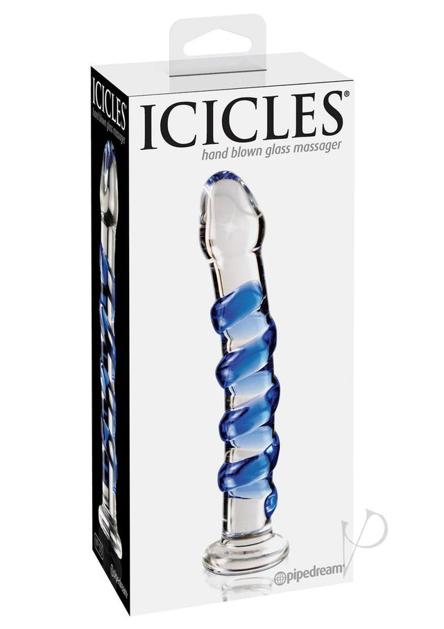 Icicles No. 5 Textured Glass Dildo 7.25in - Clear/Blue