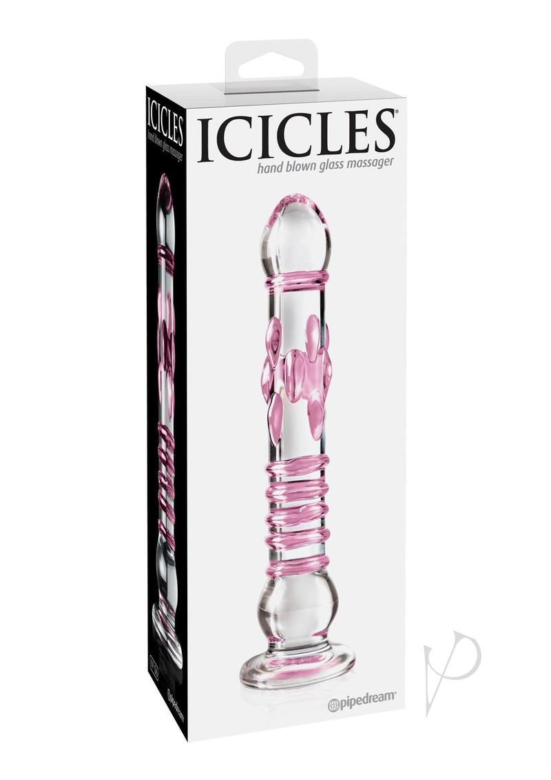 Icicles No. 6 Textured Glass Dildo 8.5in - Clear/Pink