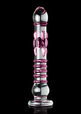 Icicles No. 6 Textured Glass Dildo 8.5in - Clear/Pink