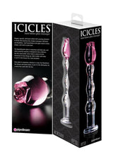 Icicles No. 12 Beaded Flower Glass Dildo 7.25in - Clear/Pink