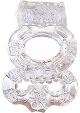 The MachO Crystal Collection Double Ring Vibrating Cock Ring - Clear