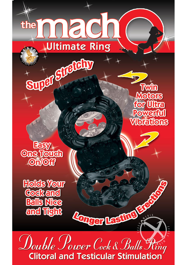 The MachO Ultimate Ring Double Power Cock and Ball Vibrating Cock Ring - Black