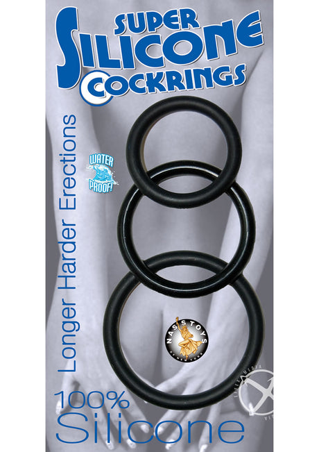 Super Silicone Cock Rings (3 Pack ) - Black