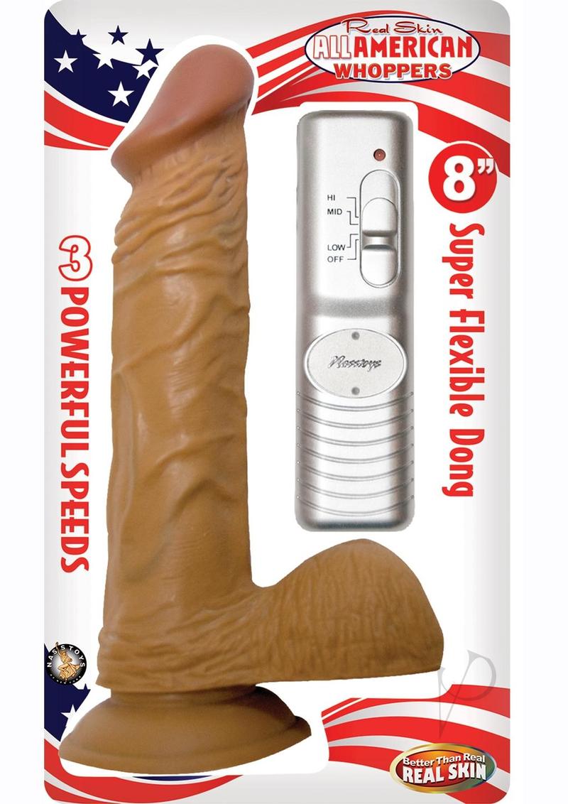 All American Whoppers Vibrating Dildo with Balls Latin 8in - Caramel