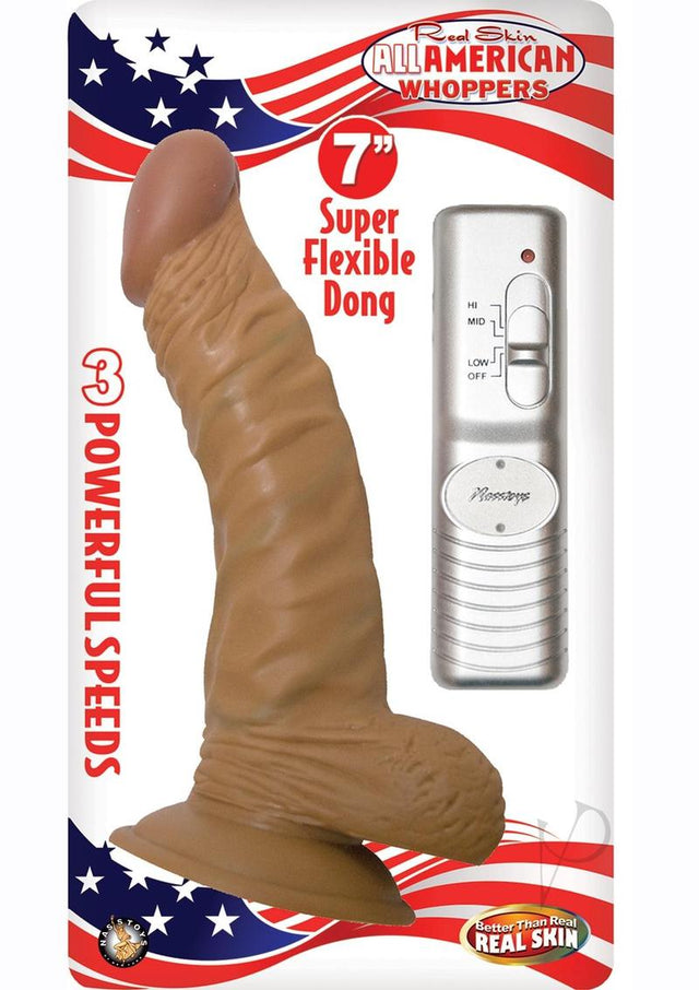 All American Whoppers Vibrating Dildo with Balls Latin 7in - Caramel