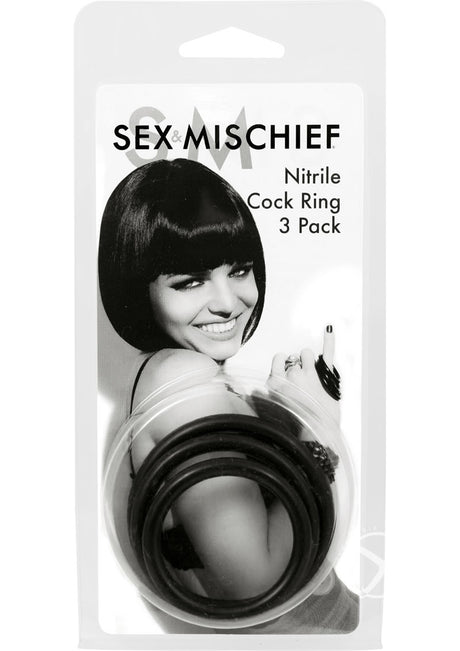 Sex and Mischief f Nitrile Cock Ring (3 Pack) - Black