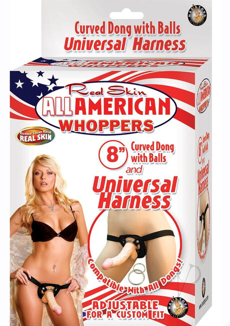 Real Skin All American Whoppers Dildo with Universal Harness 8in - Black/Vanilla