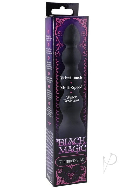 Black Magic Ribbed Waterproof Vibrator 7in - Black