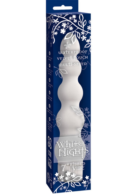 White Nights Ribbed Waterproof Vibrator 7in - White