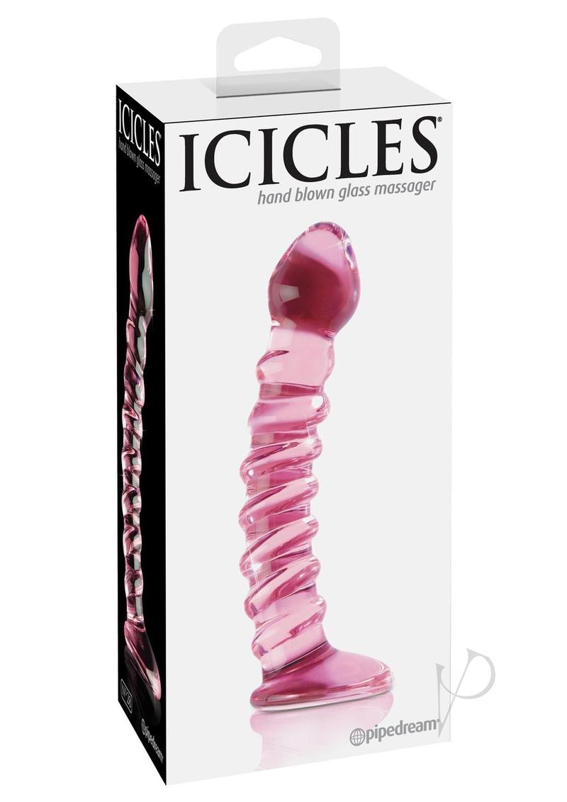 Icicles No 28 Textured Glass G-Spot Dildo 7in - Pink