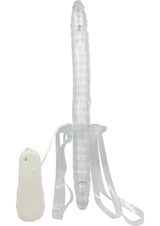 Double Fuk Vibrating Dildo Strap On with Wired Remote Control - Clear