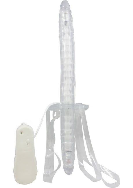 Double Fuk Vibrating Dildo Strap On -Clear