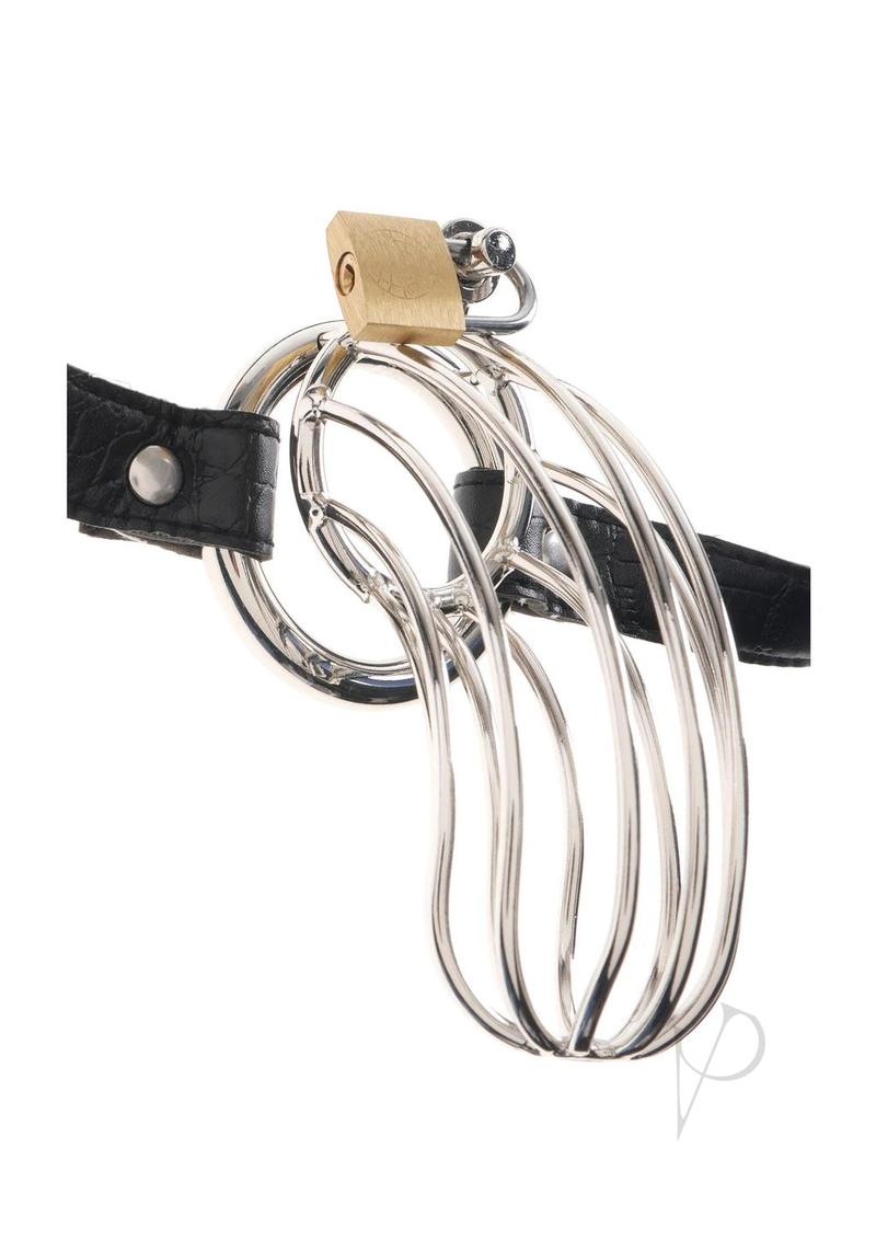 Fetish Fantasy Extreme The Prisoner Steel Cock Cage Chastity Belt with Lock - Silver