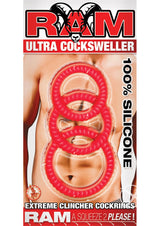 Ram Ultra Cocksweller Silicone Cock Rings -Red