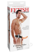 Fetish Fantasy Series Vibrating Hollow Strap-On Dildo and Adjustable Harness with Remote Control 8in - Vanilla
