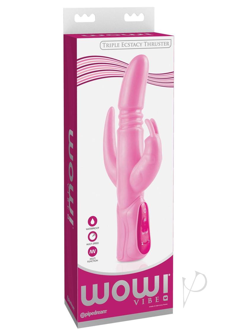 Wow! Vibe Triple Ecstacy Thruster Silicone Rabbit Vibrator - Pink