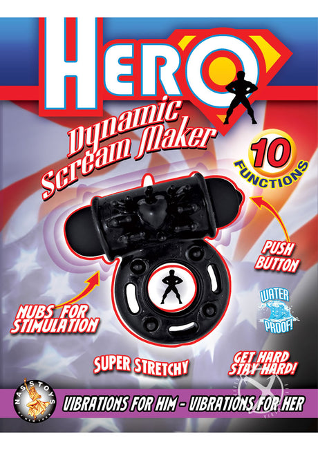 Hero Dynamic Scream Maker Vibrating Cock Ring - Black