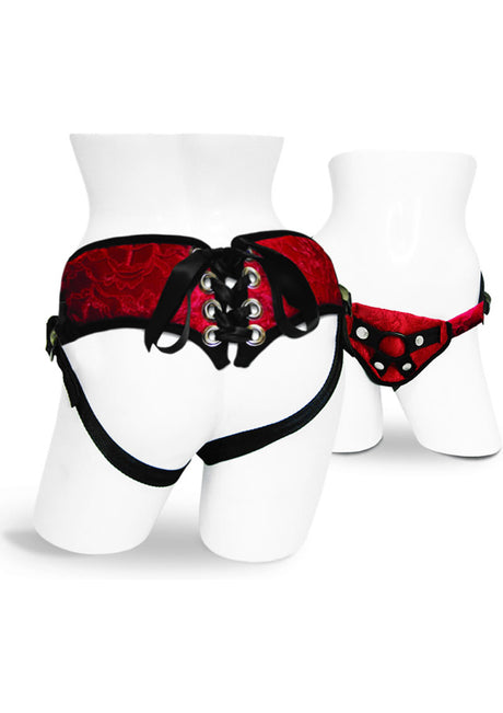 Sportsheets Sunrice Lace Corsette Strap-On Adjustable Harness - Red/Black